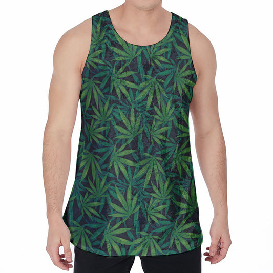 Dark Green Hemp Pattern Print Men's Velvet Tank Top