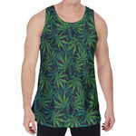 Dark Green Hemp Pattern Print Men's Velvet Tank Top