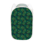 Dark Green Hemp Pattern Print Mesh Laundry Hamper
