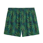 Dark Green Hemp Pattern Print Mesh Shorts