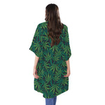 Dark Green Hemp Pattern Print Open Front Beach Cover Up