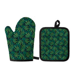 Dark Green Hemp Pattern Print Oven Mitt And Pot Holder Set