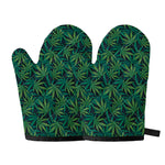 Dark Green Hemp Pattern Print Oven Mitts