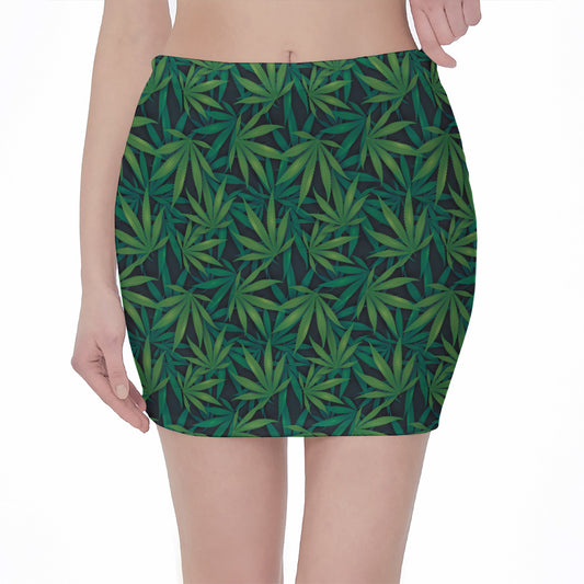 Dark Green Hemp Pattern Print Pencil Mini Skirt