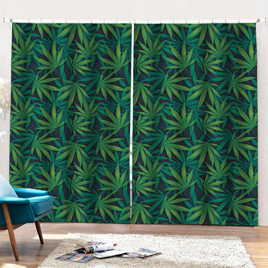 Dark Green Hemp Pattern Print Pencil Pleat Curtains
