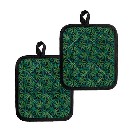 Dark Green Hemp Pattern Print Pot Holders