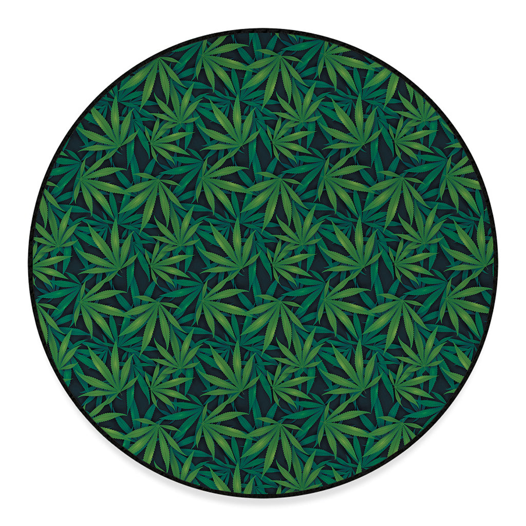 Dark Green Hemp Pattern Print Round Floor Mat