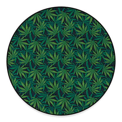 Dark Green Hemp Pattern Print Round Floor Mat