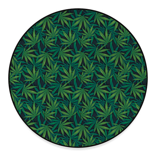 Dark Green Hemp Pattern Print Round Floor Mat
