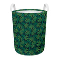 Dark Green Hemp Pattern Print Round Laundry Basket