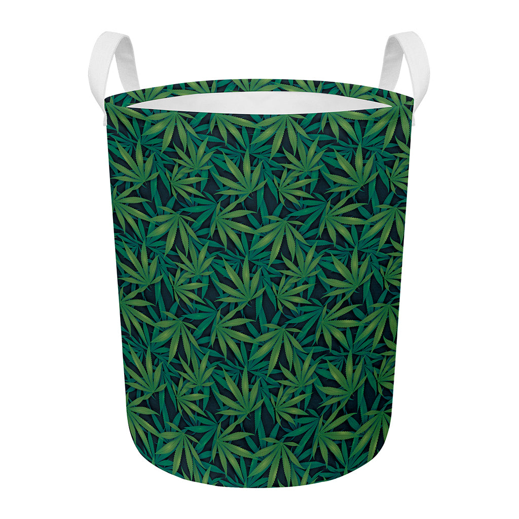 Dark Green Hemp Pattern Print Round Laundry Basket