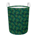 Dark Green Hemp Pattern Print Round Laundry Basket