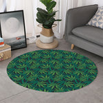 Dark Green Hemp Pattern Print Round Rug
