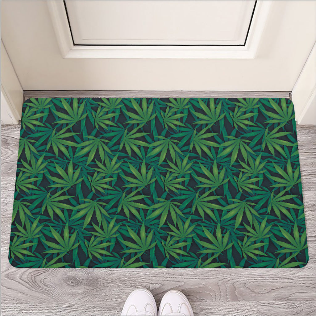 Dark Green Hemp Pattern Print Rubber Doormat