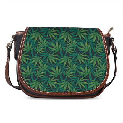 Dark Green Hemp Pattern Print Saddle Bag