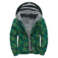 Dark Green Hemp Pattern Print Sherpa Lined Zip Up Hoodie