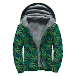 Dark Green Hemp Pattern Print Sherpa Lined Zip Up Hoodie