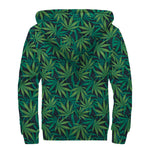 Dark Green Hemp Pattern Print Sherpa Lined Zip Up Hoodie