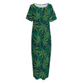 Dark Green Hemp Pattern Print Short Sleeve Long Nightdress
