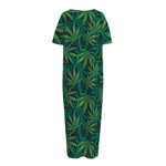 Dark Green Hemp Pattern Print Short Sleeve Long Nightdress