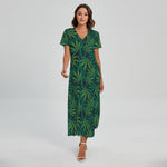 Dark Green Hemp Pattern Print Short Sleeve Maxi Dress