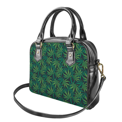 Dark Green Hemp Pattern Print Shoulder Handbag