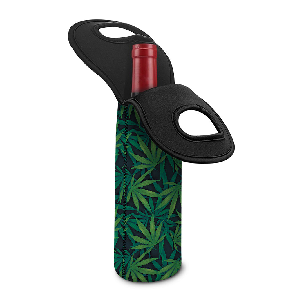 Dark Green Hemp Pattern Print Single Neoprene Wine Tote