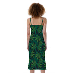 Dark Green Hemp Pattern Print Slim Fit Midi Cami Dress