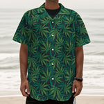 Dark Green Hemp Pattern Print Textured Short Sleeve Shirt