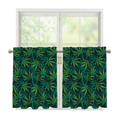 Dark Green Hemp Pattern Print Tier Curtains