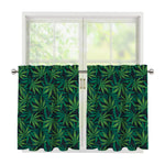 Dark Green Hemp Pattern Print Tier Curtains
