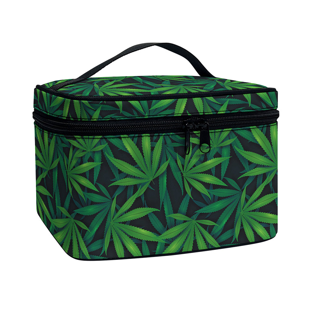 Dark Green Hemp Pattern Print Travel Makeup Bag