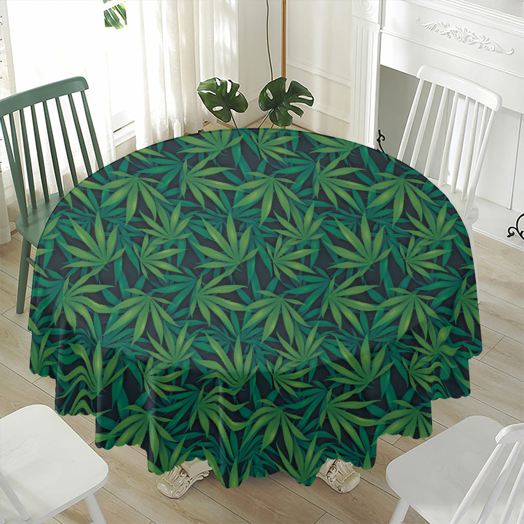 Dark Green Hemp Pattern Print Waterproof Round Tablecloth
