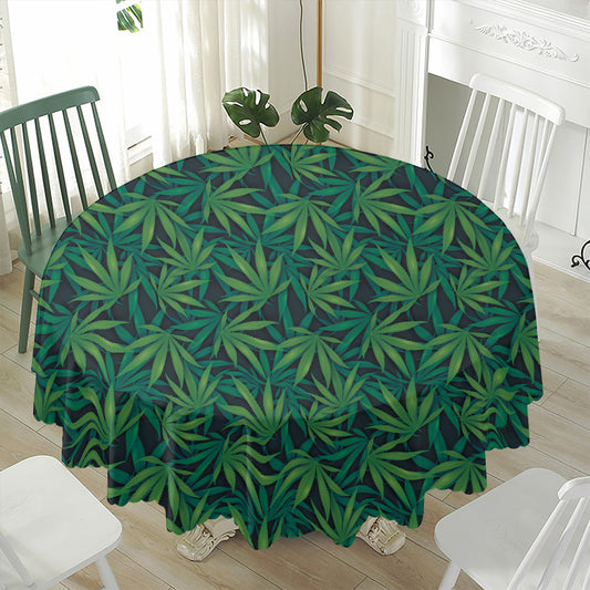 Dark Green Hemp Pattern Print Waterproof Round Tablecloth