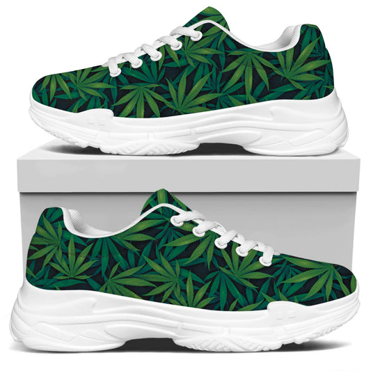 Dark Green Hemp Pattern Print White Chunky Shoes