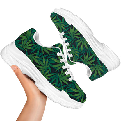 Dark Green Hemp Pattern Print White Chunky Shoes