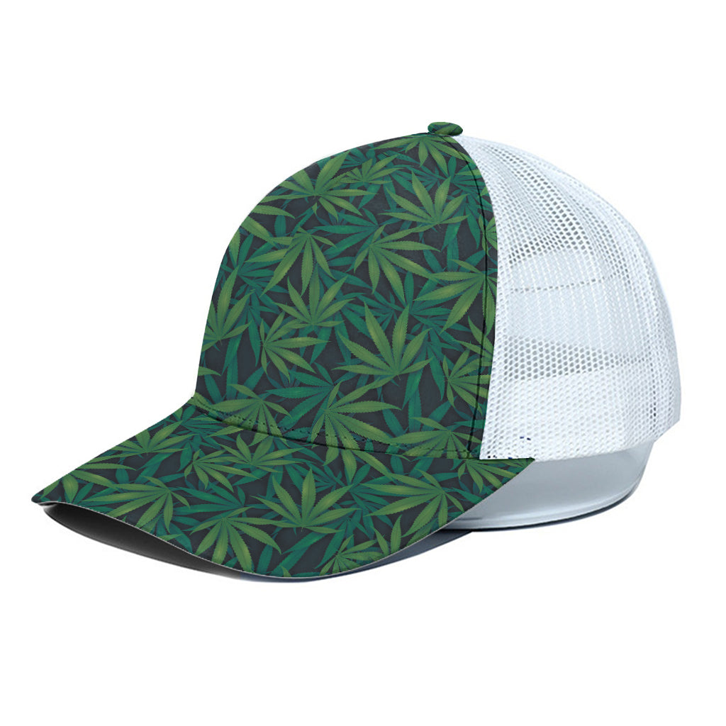 Dark Green Hemp Pattern Print White Mesh Trucker Cap