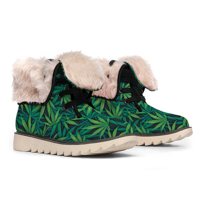 Dark Green Hemp Pattern Print Winter Boots