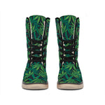 Dark Green Hemp Pattern Print Winter Boots