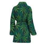 Dark Green Hemp Pattern Print Women's Bathrobe