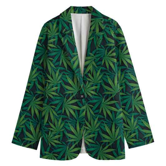 Dark Green Hemp Pattern Print Women's Blazer