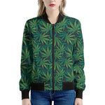 Dark Green Hemp Pattern Print Women's Bomber Jacket