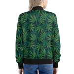 Dark Green Hemp Pattern Print Women's Bomber Jacket