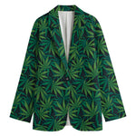 Dark Green Hemp Pattern Print Women's Cotton Blazer