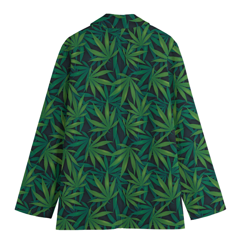 Dark Green Hemp Pattern Print Women's Cotton Blazer