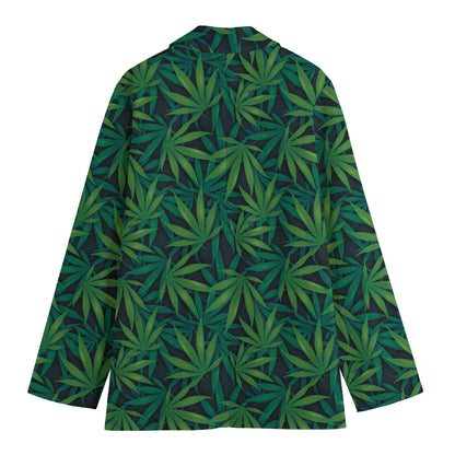 Dark Green Hemp Pattern Print Women's Cotton Blazer