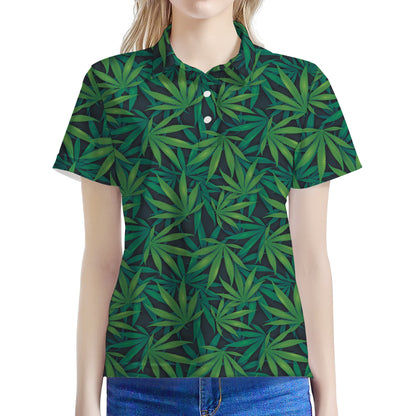 Dark Green Hemp Pattern Print Women's Polo Shirt