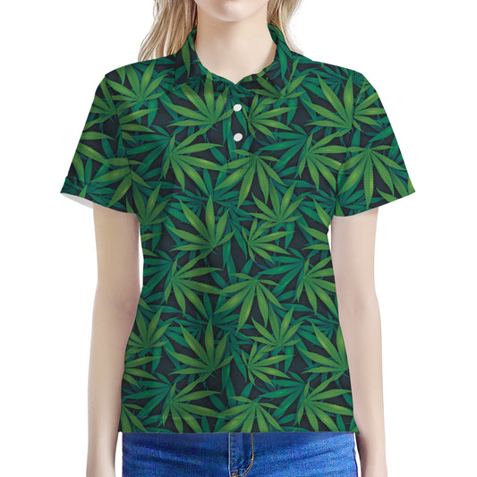 Dark Green Hemp Pattern Print Women's Polo Shirt