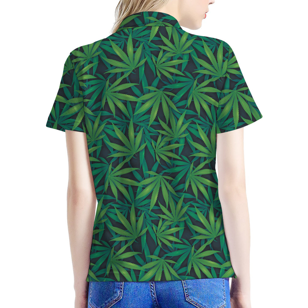 Dark Green Hemp Pattern Print Women's Polo Shirt