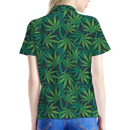 Dark Green Hemp Pattern Print Women's Polo Shirt